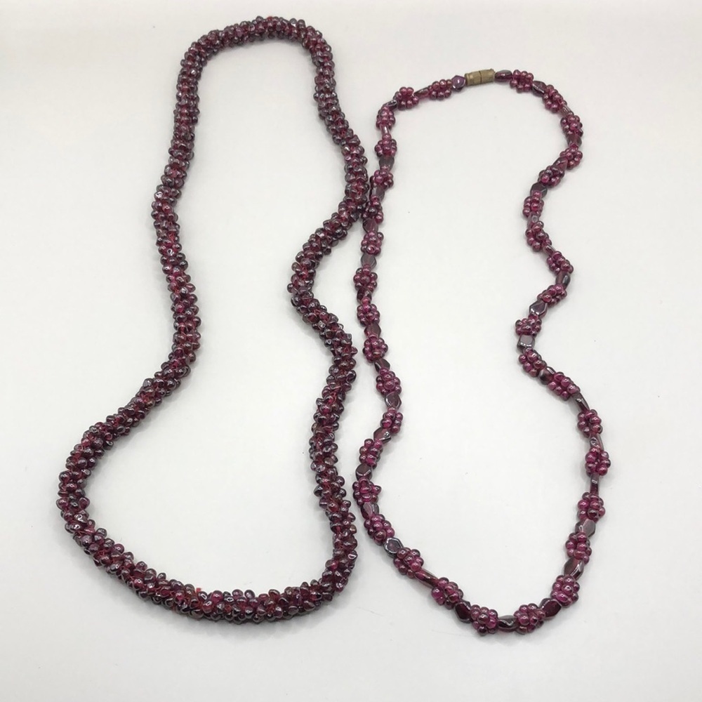 Bundle 2 garnet rope and cluster bead necklaces curated layers look-vintage boho